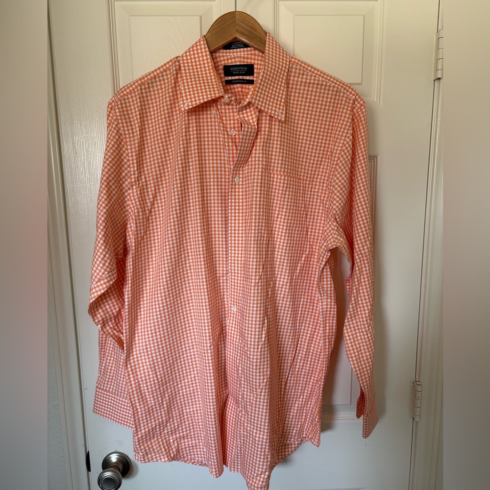 Nordstrom Orange Gingham Men's Shirt-EUC
